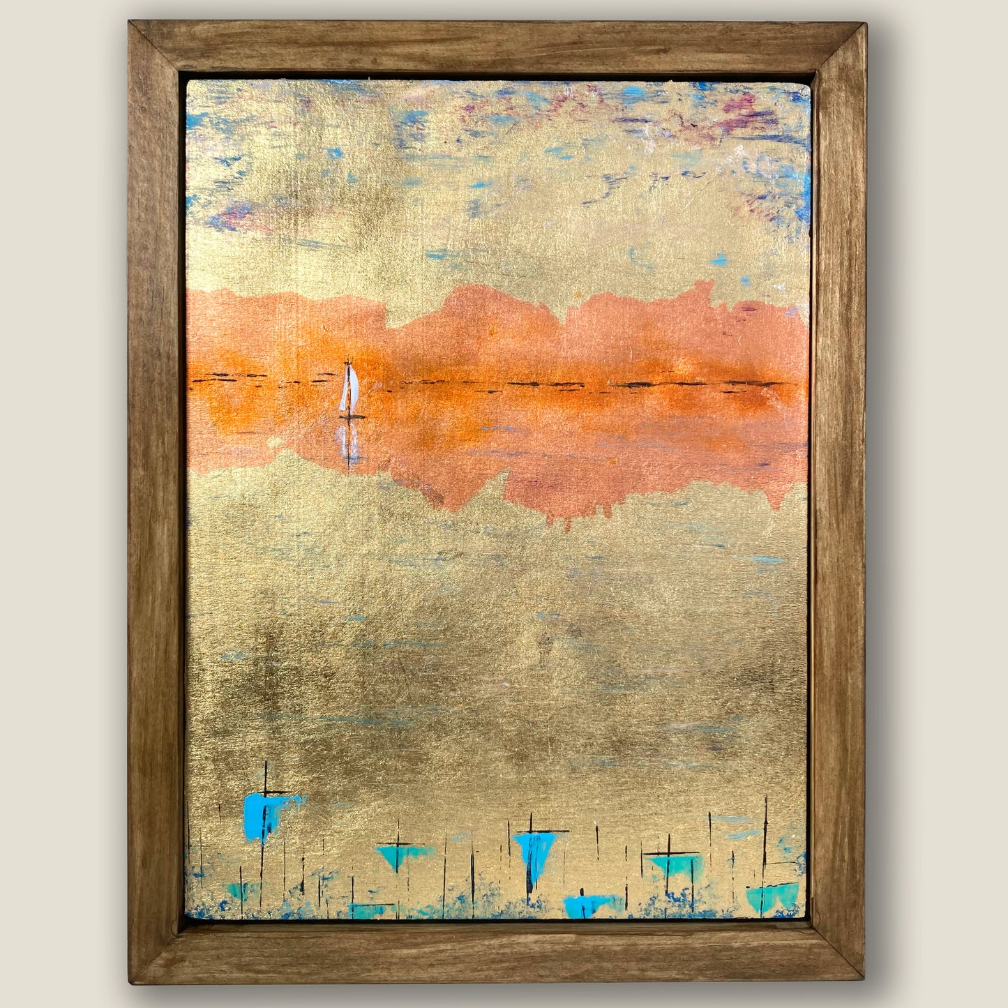 Between Two Shores. 9x12" Wood Panel in handmade frame