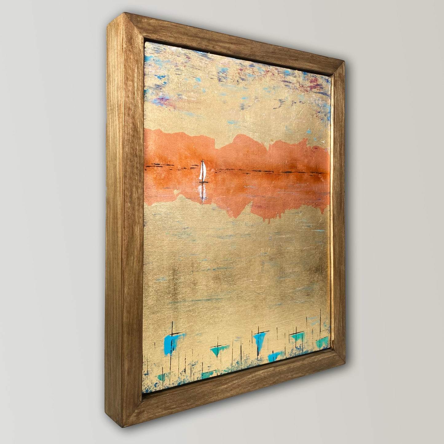 Between Two Shores. 9x12" Wood Panel in handmade frame