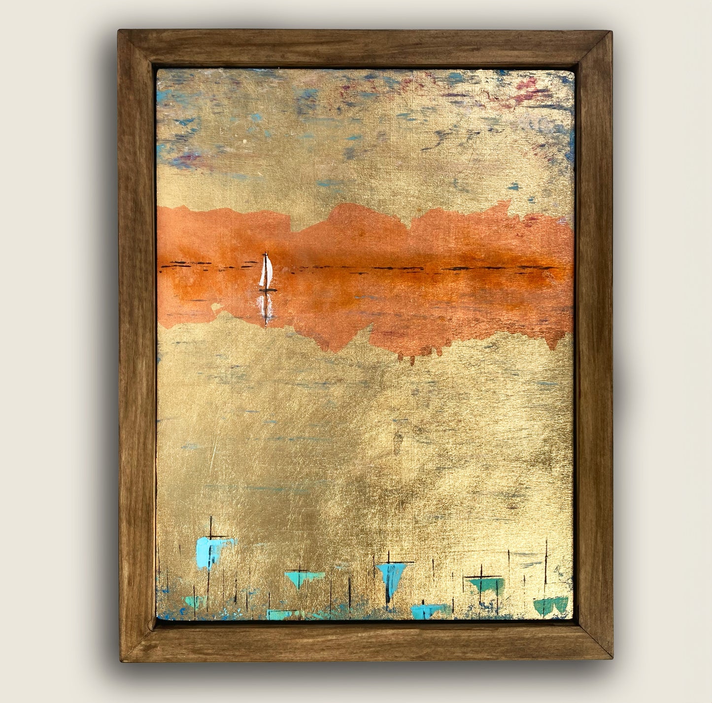 Between Two Shores. 9x12" Wood Panel in handmade frame