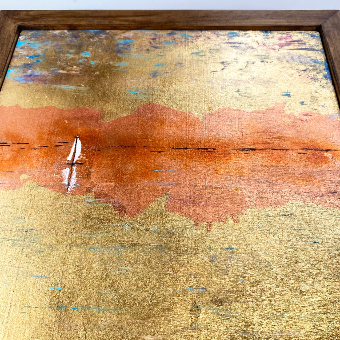 Between Two Shores. 9x12" Wood Panel in handmade frame