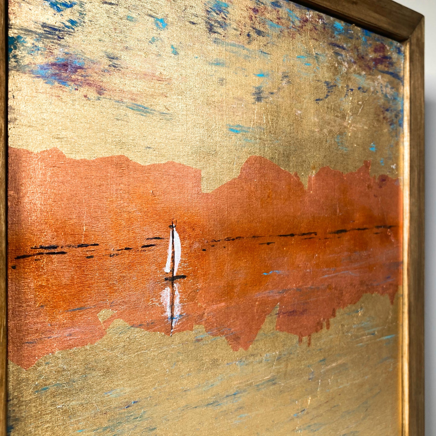 Between Two Shores. 9x12" Wood Panel in handmade frame