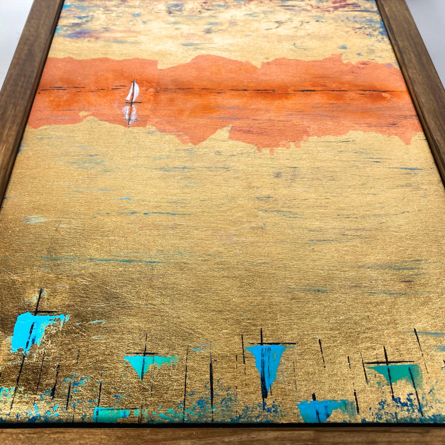 Between Two Shores. 9x12" Wood Panel in handmade frame