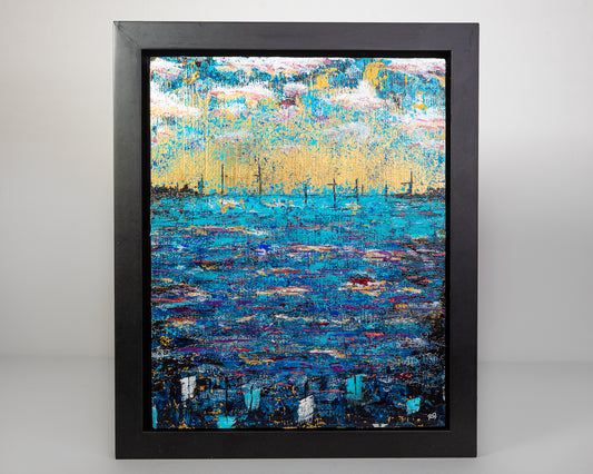 Fractured Light, 8x10" Wood Panel in handmade frame
