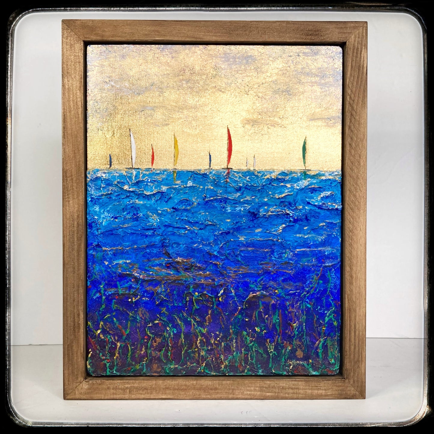 Serene Above The Hidden Deep, 9x12" Wood Panel in handmade frame