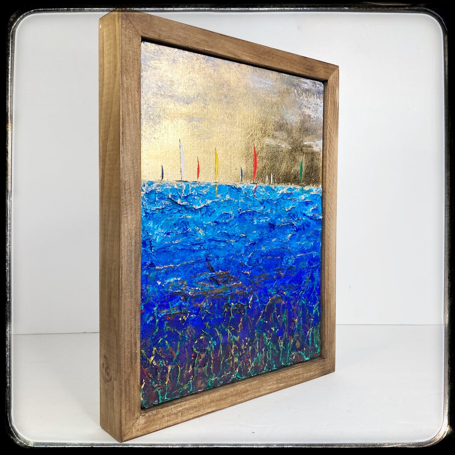 Serene Above The Hidden Deep, 9x12" Wood Panel in handmade frame