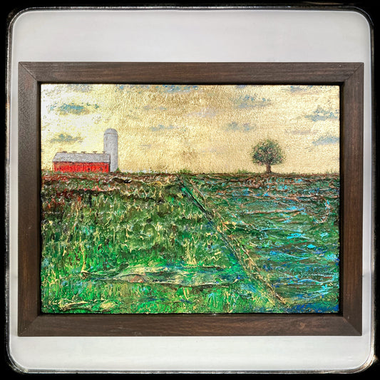 Give and Take, 9x12" Wood Panel in handmade frame