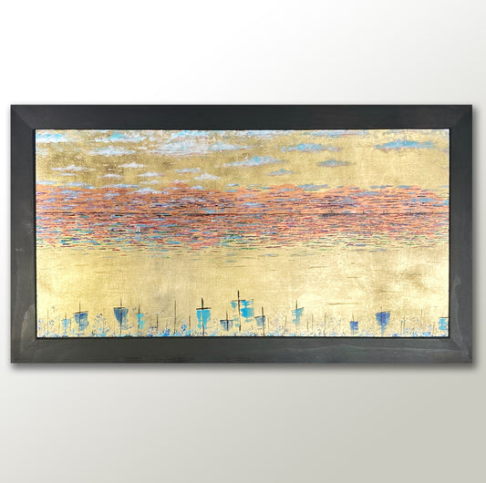 Between States. 12x24" Wood Panel in handmade frame