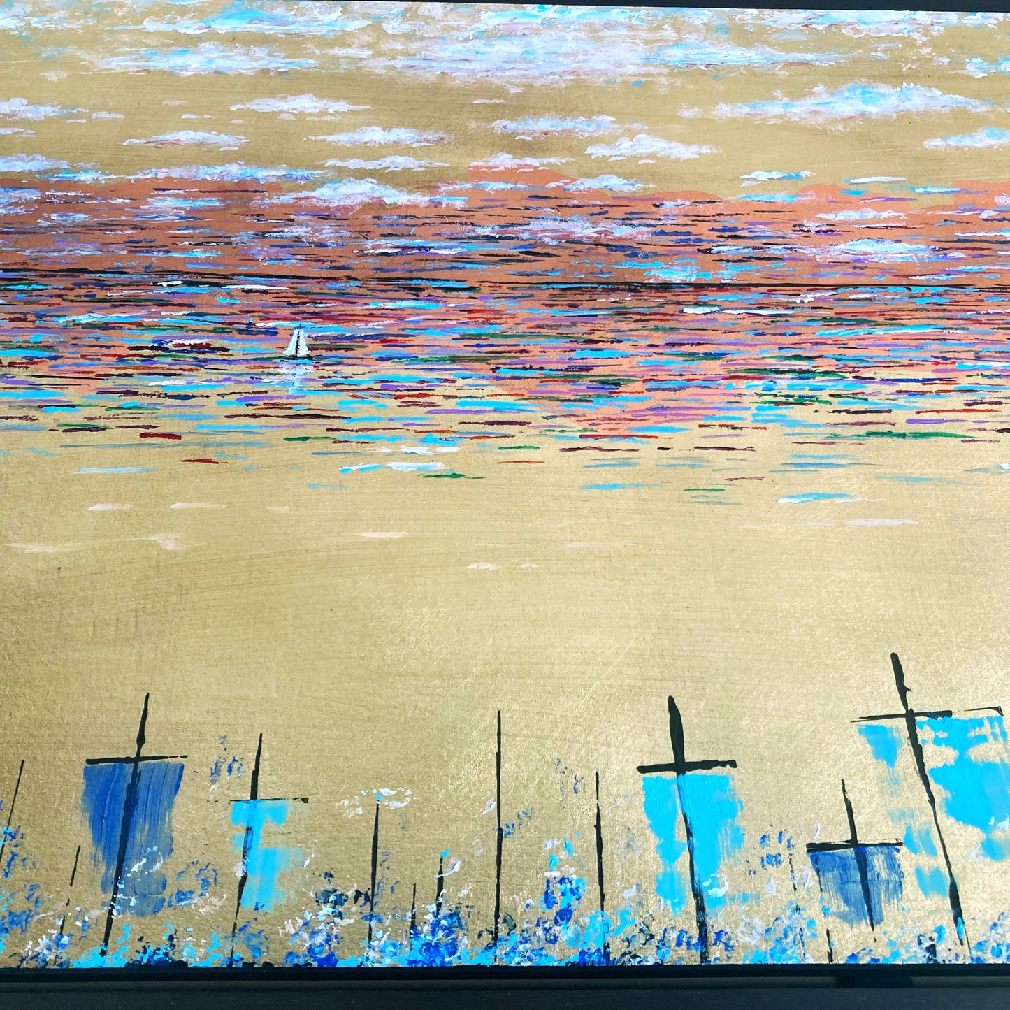 Between States. 12x24" Wood Panel in handmade frame