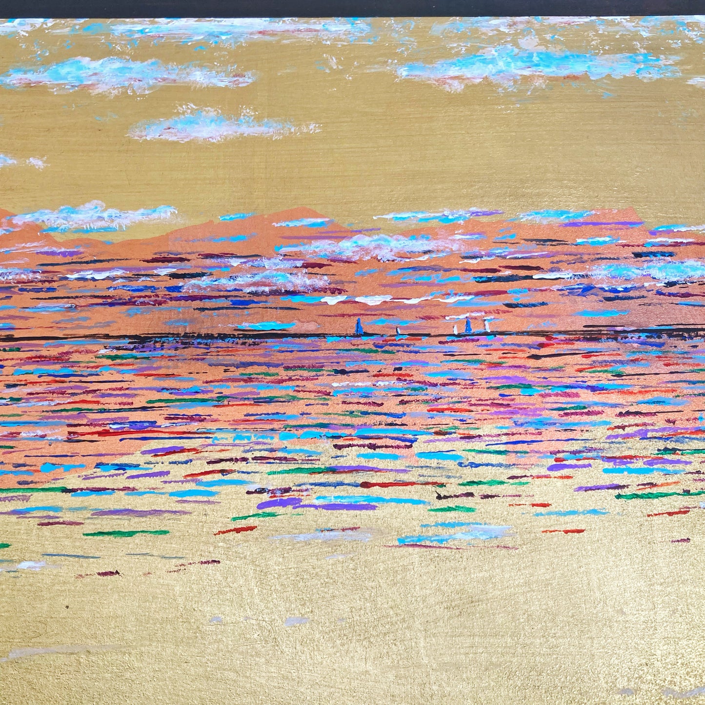 Between States. 12x24" Wood Panel in handmade frame