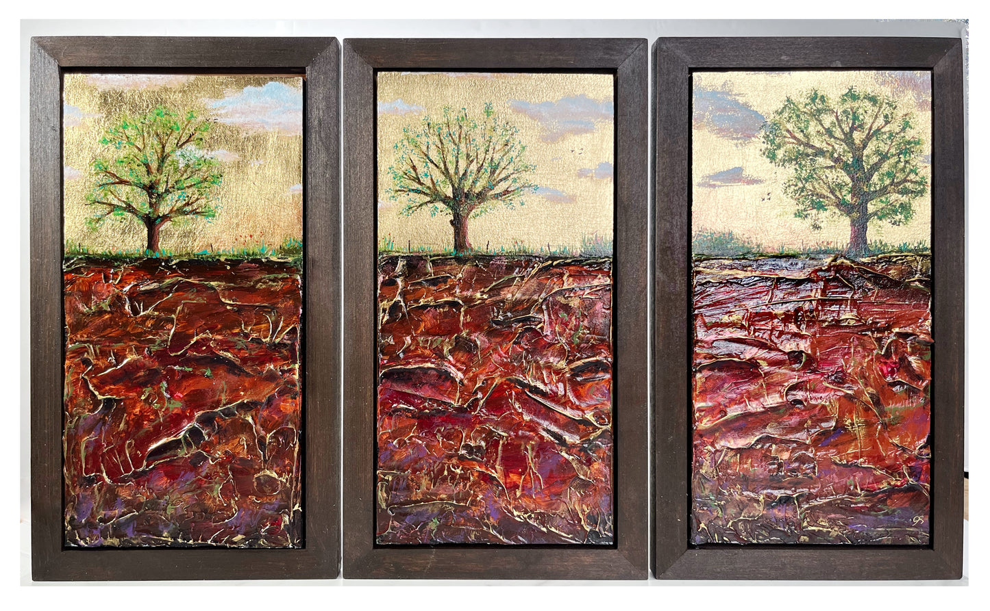 The Three Sisters. 18x12" triptych (three 6x12" panels).