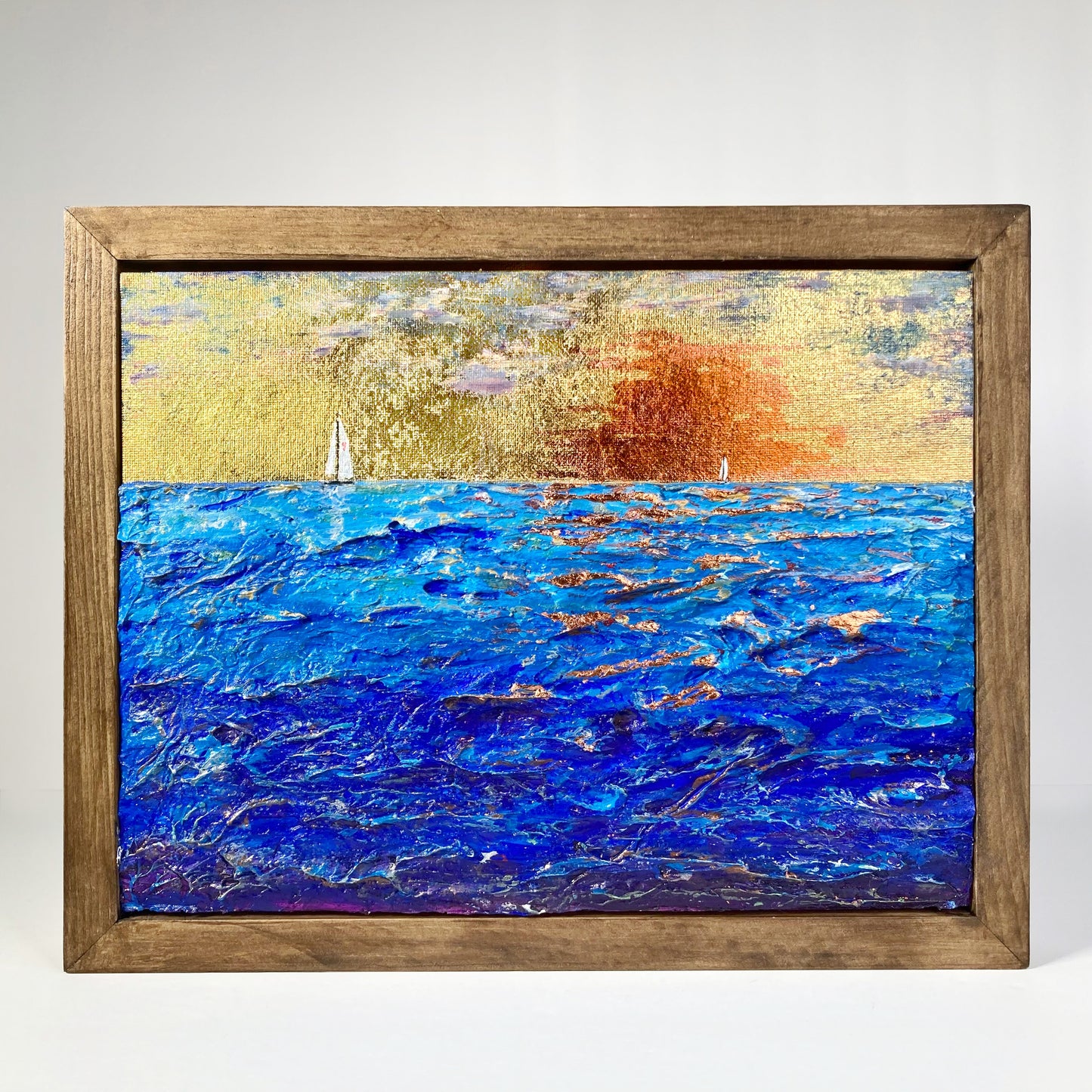 Tranquility and Turmoil, 9x12" Wood Panel in handmade frame