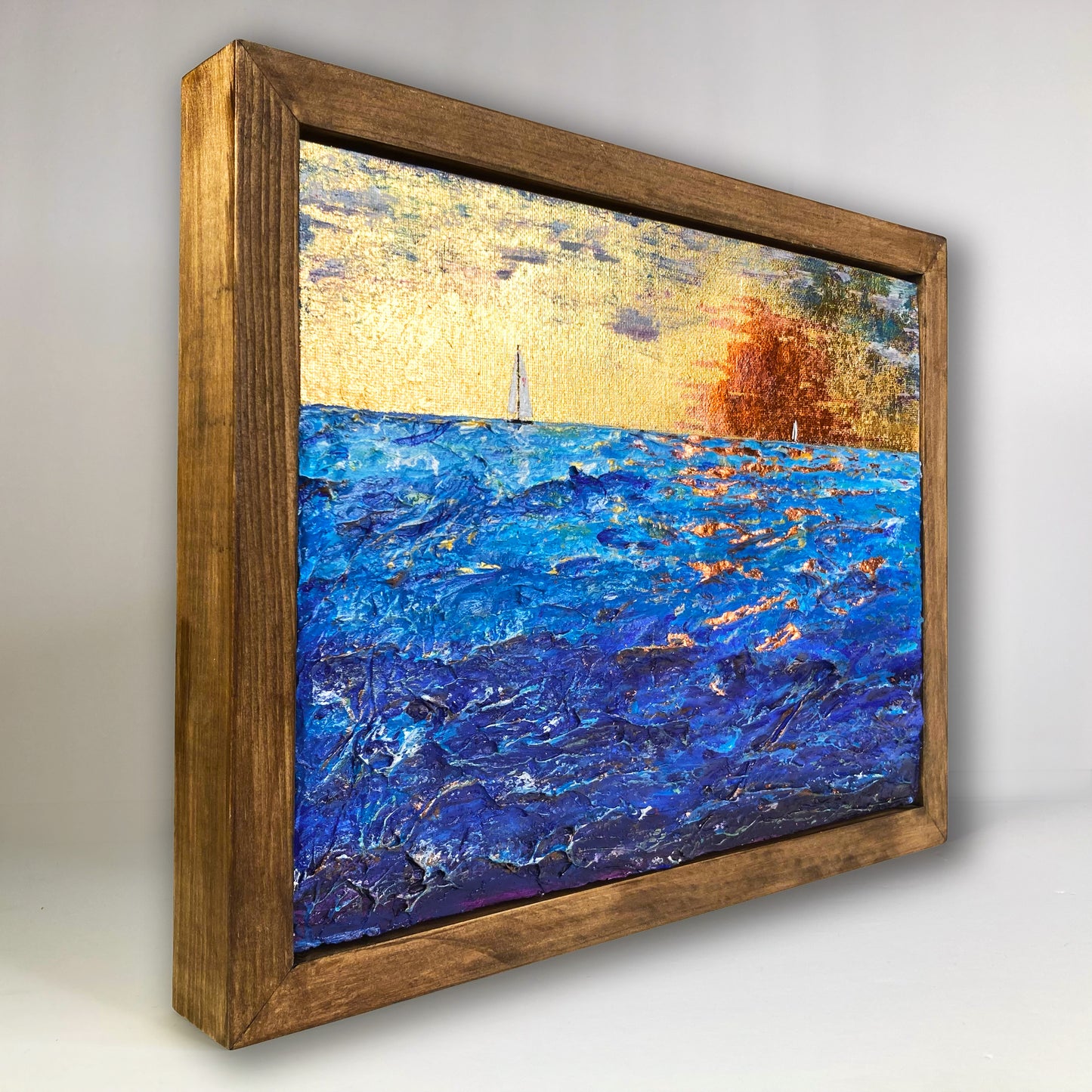 Tranquility and Turmoil, 9x12" Wood Panel in handmade frame